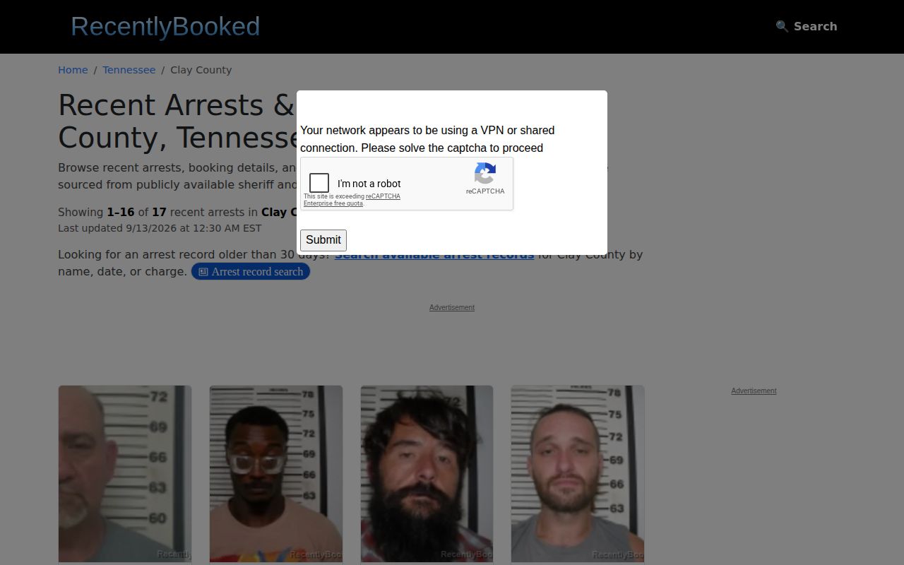 Unofficial Clay County recent arrests interface