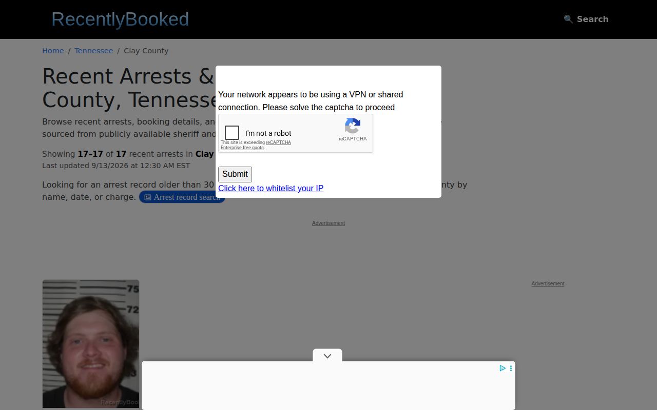 Unofficial multi-day Clay County arrest archive page
