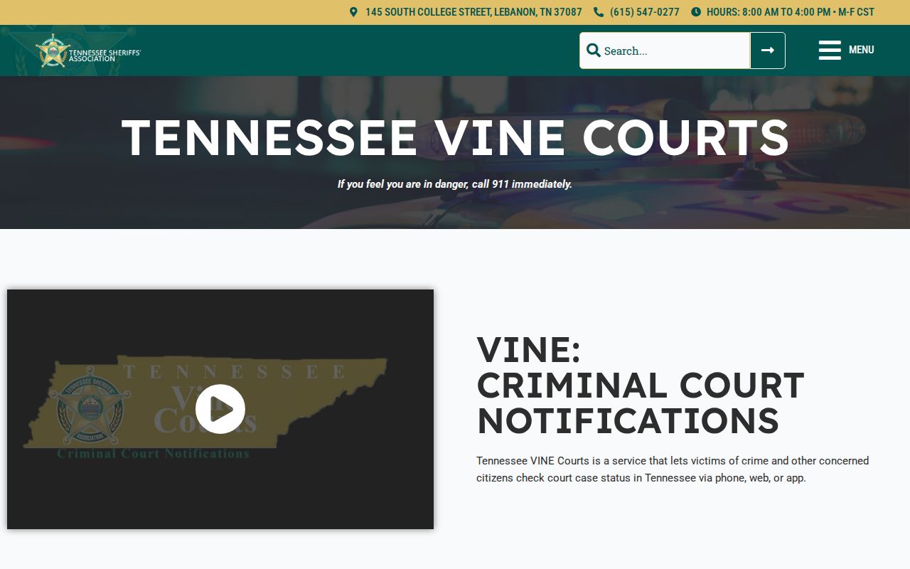 Tennessee VINE alert mechanics for Clay County